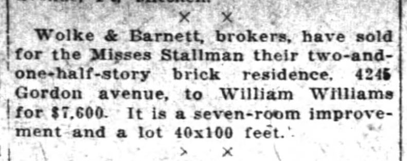 Newspaper notice showing that two months after Nellie died, her daughters sold the home.