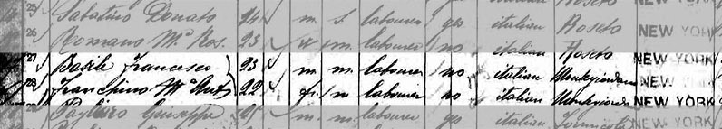 Frank and Maria's Immigration Record; 1898