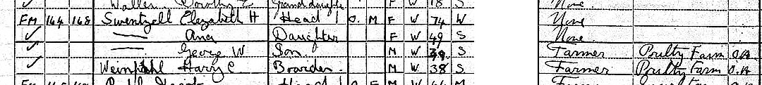 1920 US Census, showing Harry as a boarder with the Swentzell family.