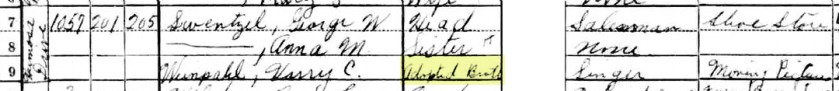 1930 US Census, showing Harry as an adopted brother of George and Anna Swentzell.