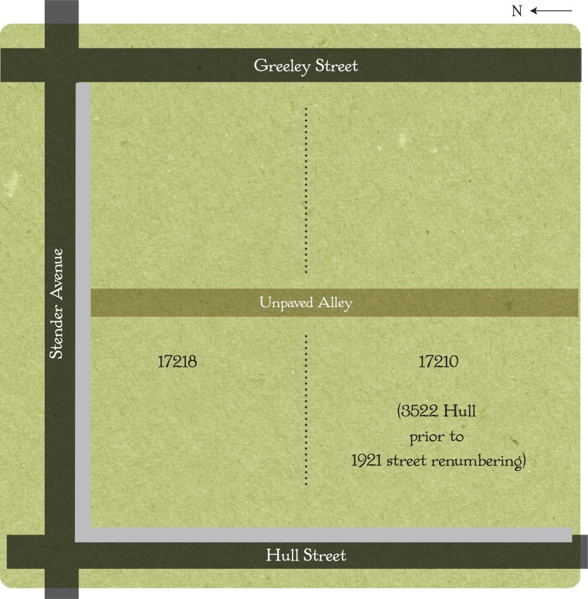 Map showing house and garden space on Hull and Stender